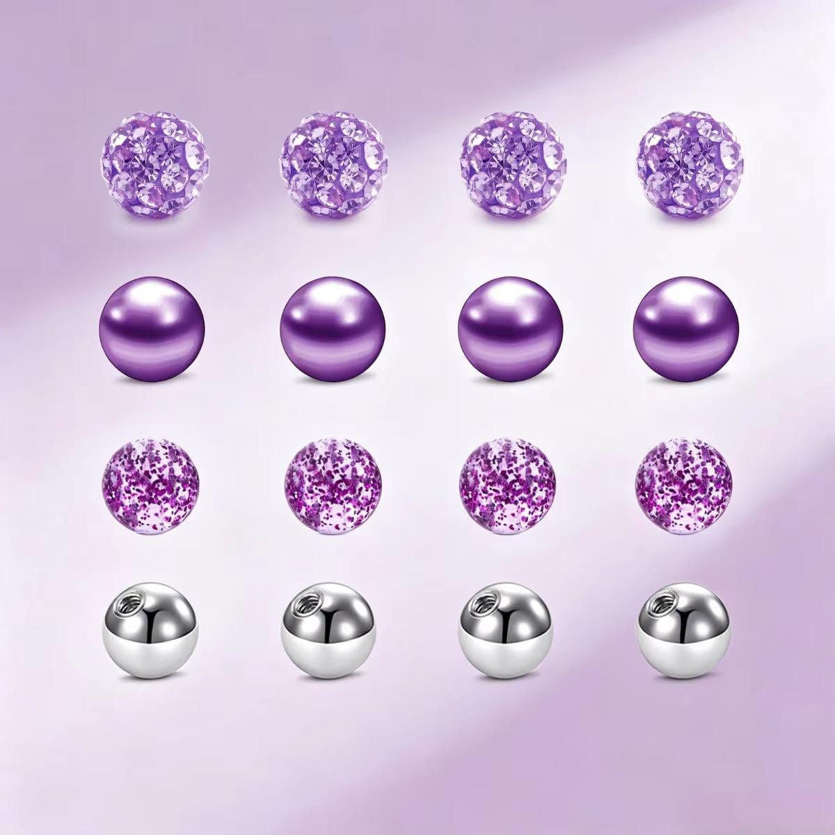 Body Jewelry Replacement Ball - 16 adet Karışık Renkler Cerrahi Çelik