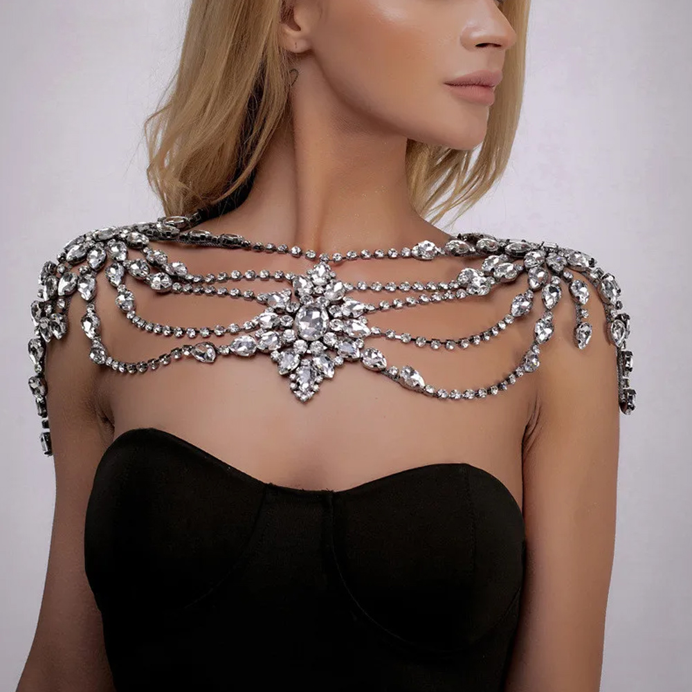 Body Jewelry Necklace - Boho kristal gelin omuz zincir kolye