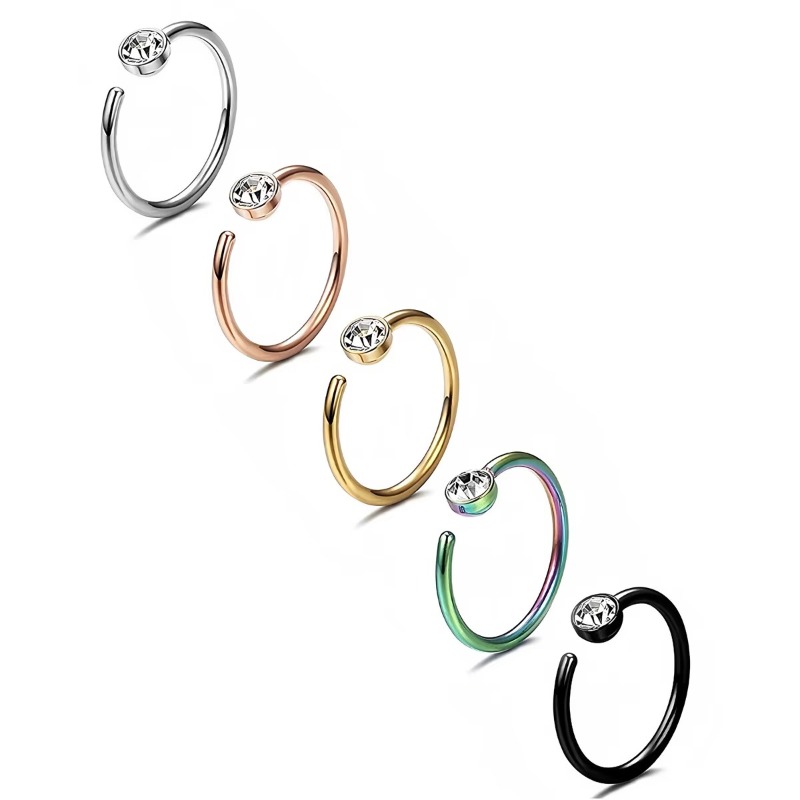 Body Jewelry Surgical Steel - 5 adet 18G burun halkası, C