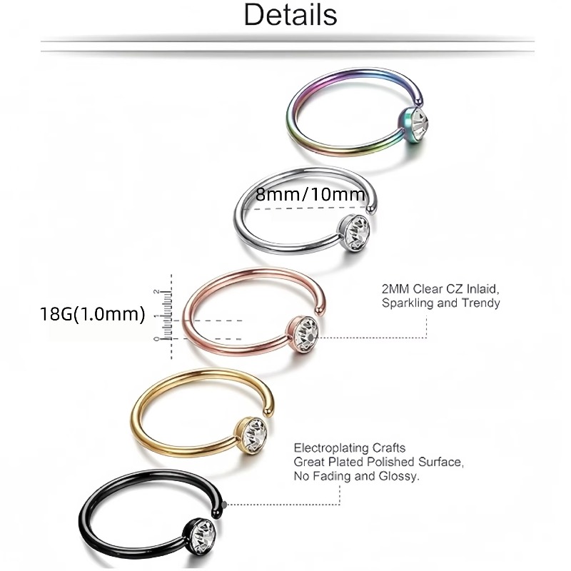 5 adet 18G burun halkası, C şe - Body Jewelry Surgical Steel incelemesi ve fiyatı